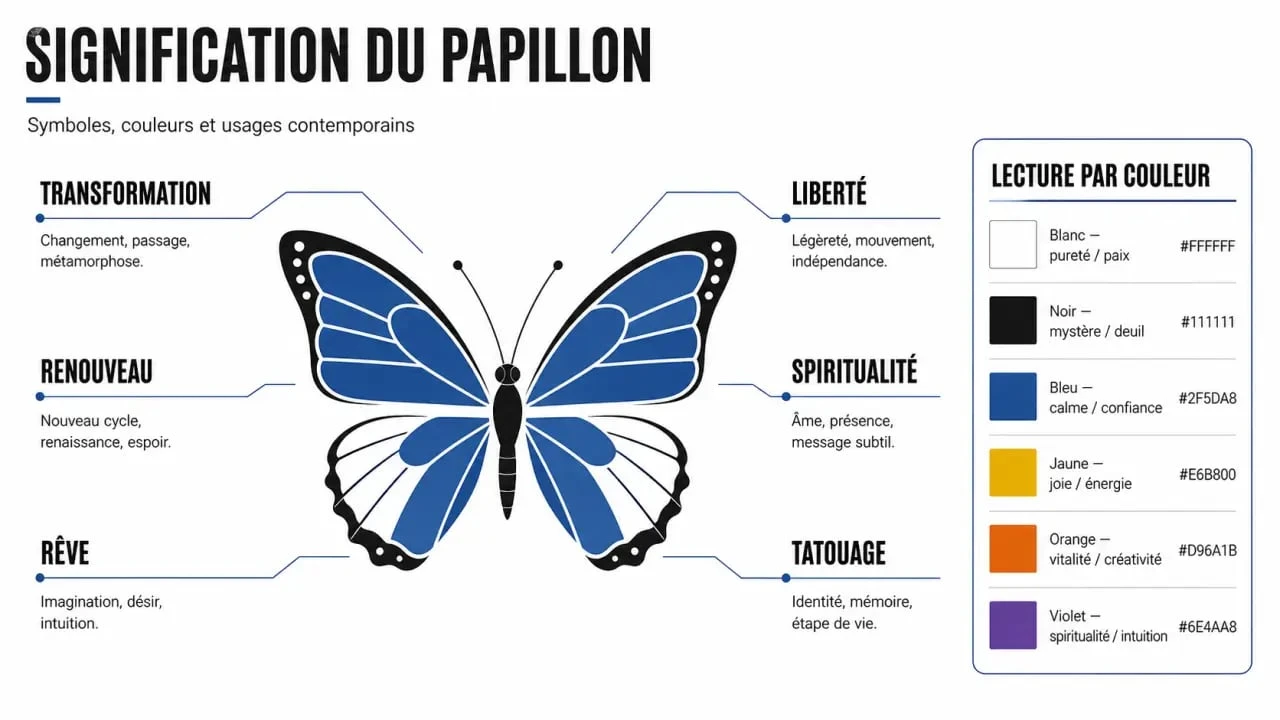 Infographie sur la signification papillon selon les couleurs et les contextes