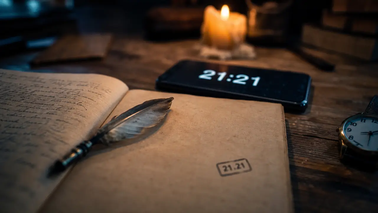 Heure miroir 21:21, amour et équilibre, montre et carnet