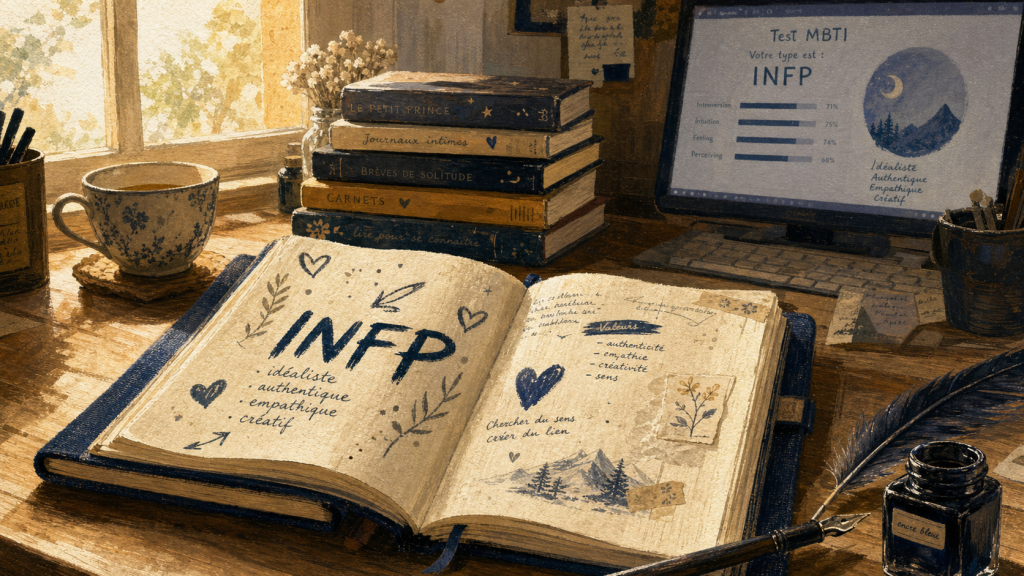 infp carnet et test MBTI, plume et encre