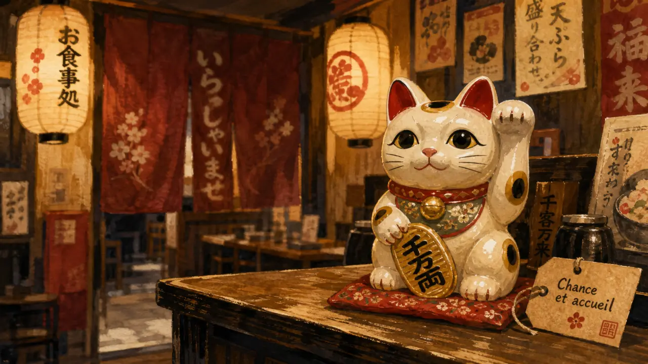 Maneki Neko signification : patte levée, chance et accueil