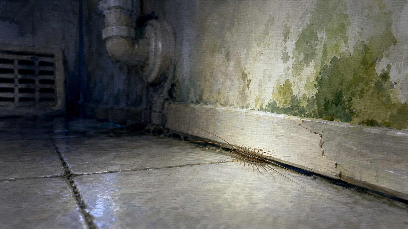 Mille-patte dans la maison, signification liée à l’humidité dans la salle de bain