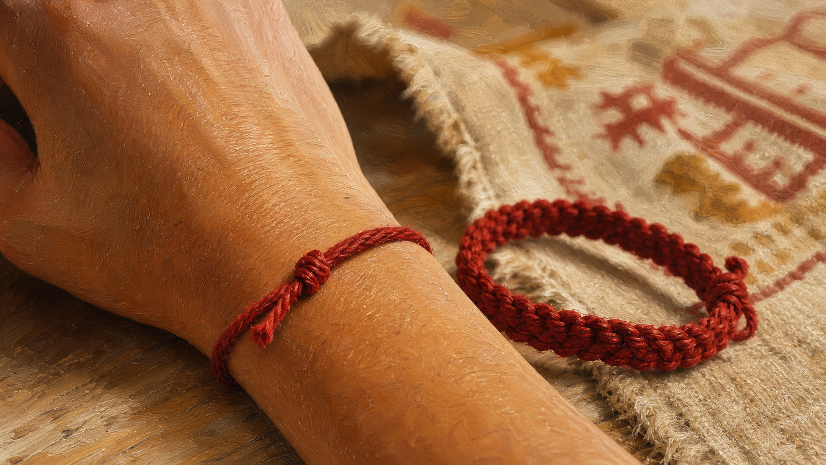 Signification du bracelet rouge : amour et protection, porté au poignet gauche ou droit