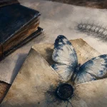 Signification papillon : papillon de papier émergeant d’une enveloppe