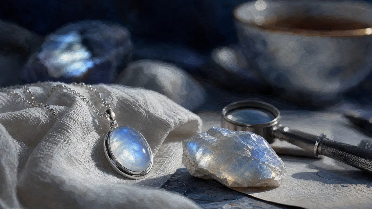 Signification pierre de lune : pendentif nacré bleuté, intuition