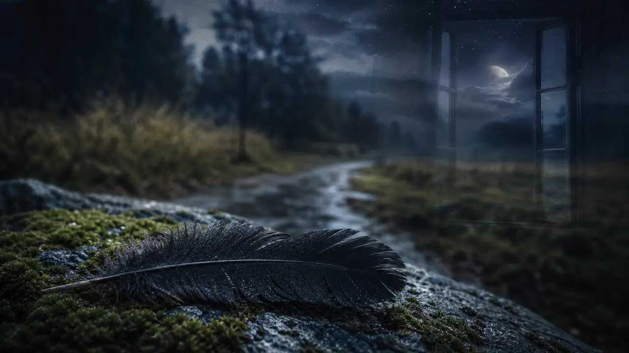 Signification plume noire : protection, transformation, avertissement sur une pierre humide