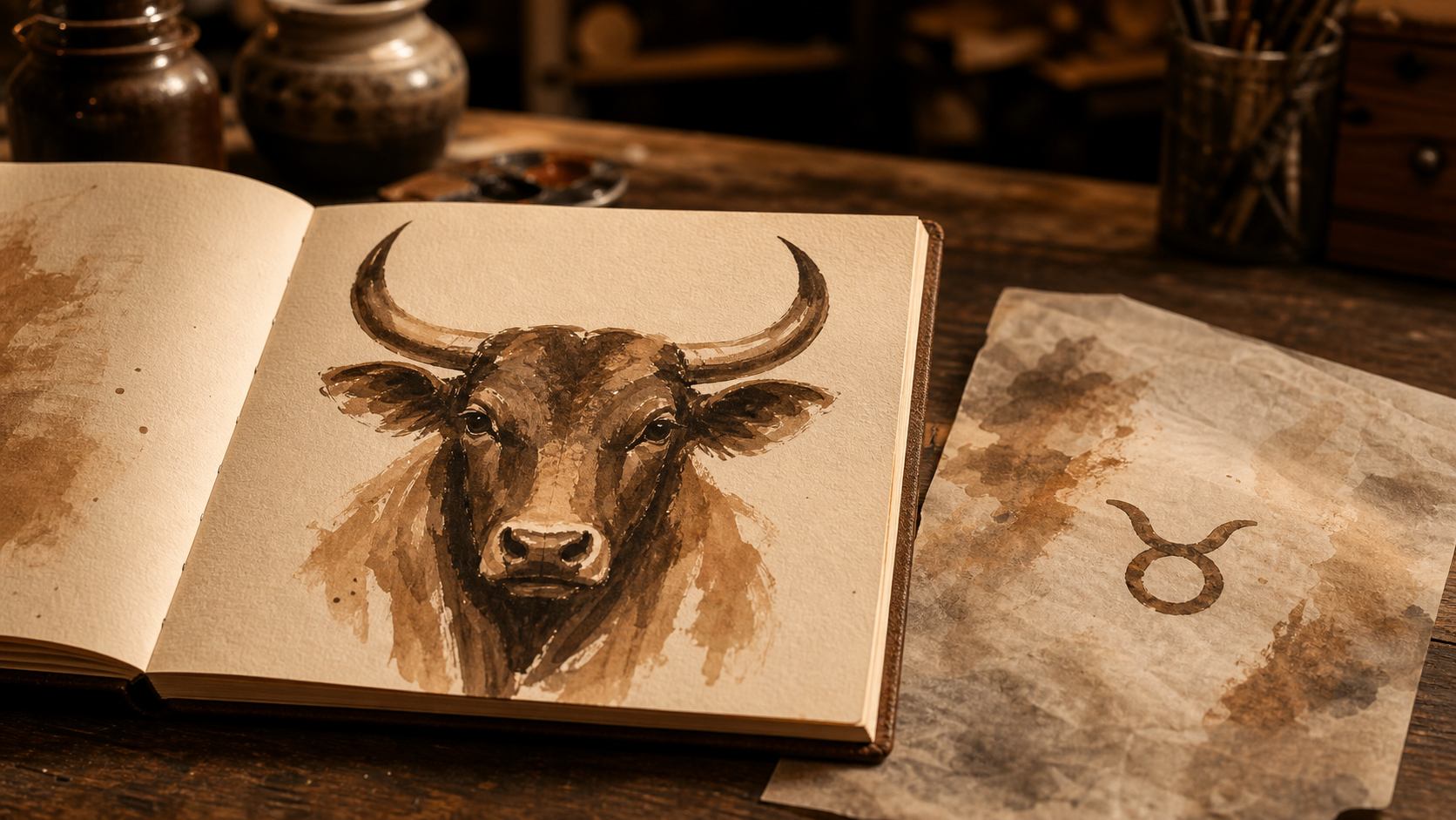 Symbole taureau, tête de taureau avec glyphe ♉︎ sur papier