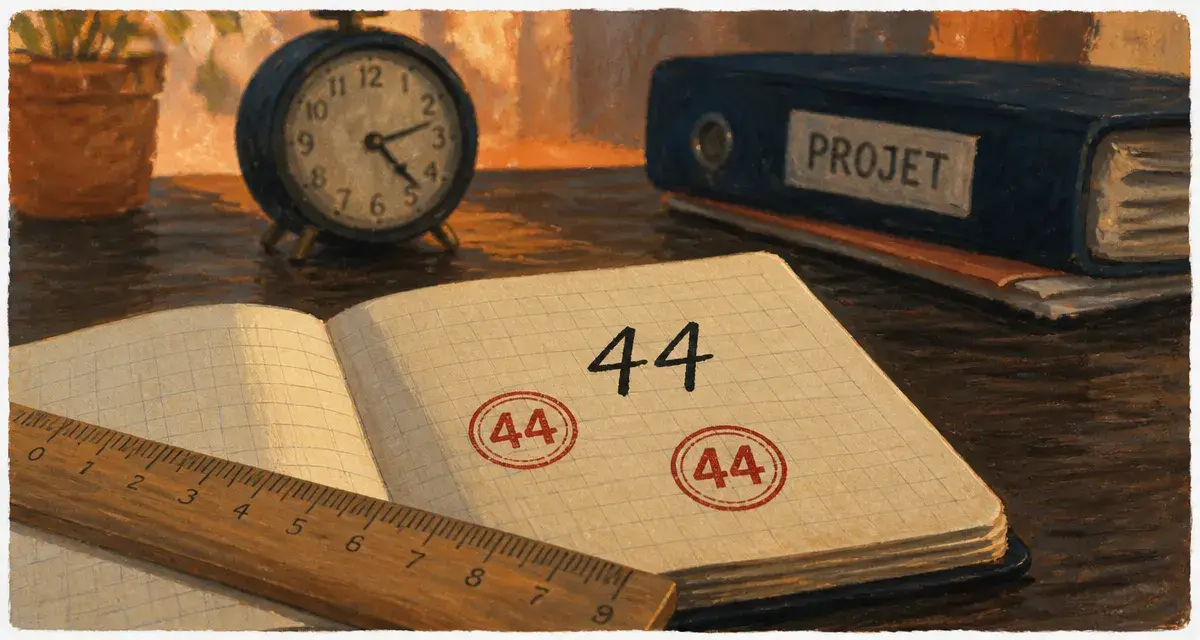 44 signification spirituelle : règle et carnet avec le nombre 44, fondations solides
