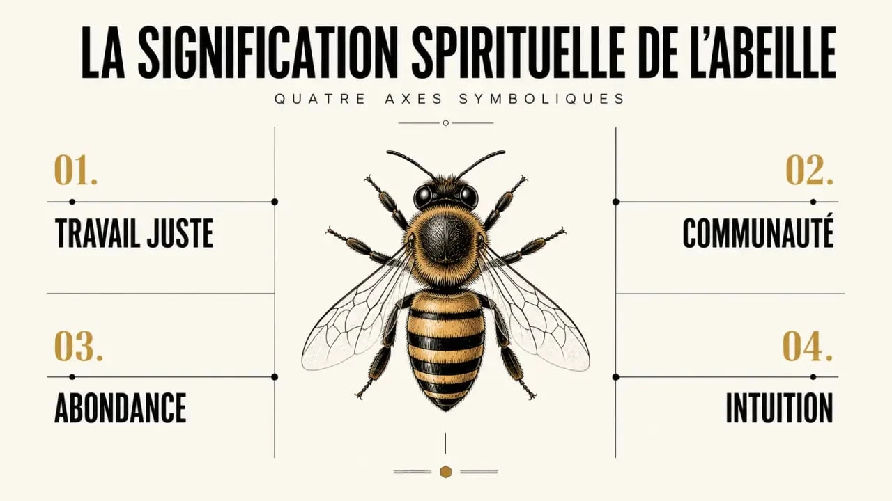 Abeille signification spirituelle illustrée avec travail juste, communauté et abondance