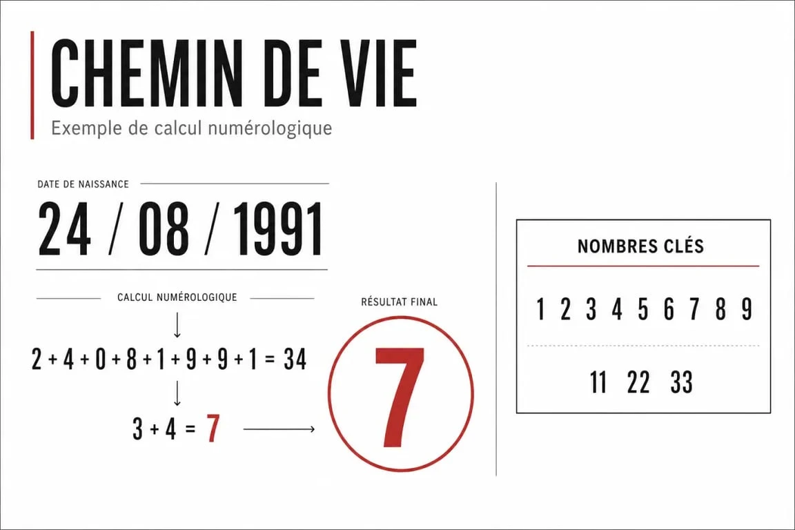 Illustration numérologie chemin de vie Serelaxer avec calcul de date de naissance et nombres maîtres 11 22 33