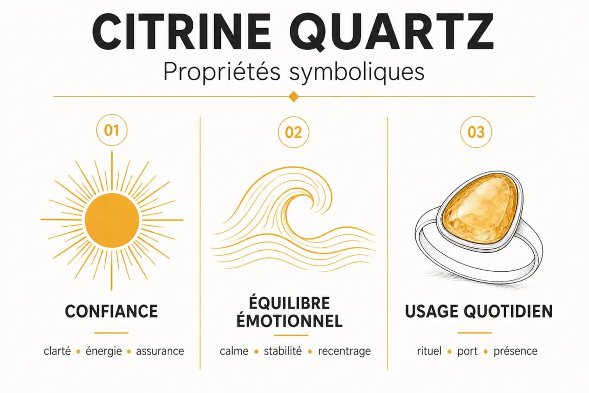 Infographie sur les vertus de la citrine pour la confiance en soi et l'équilibre émotionnel