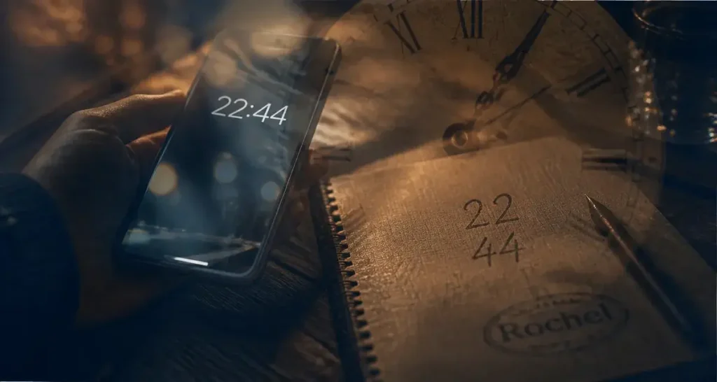 Heure miroir 22h44 : signification spirituelle, messages angéliques et amour