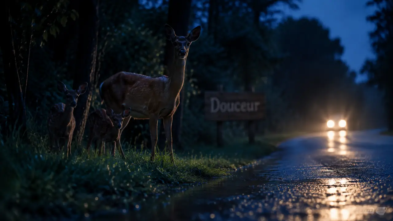 Biche signification spirituelle : biche sur la route, en forêt
