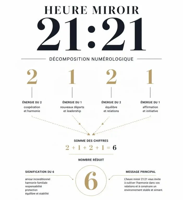 Signification spirituelle de 21h21 et calcul numérologique du chiffre 6