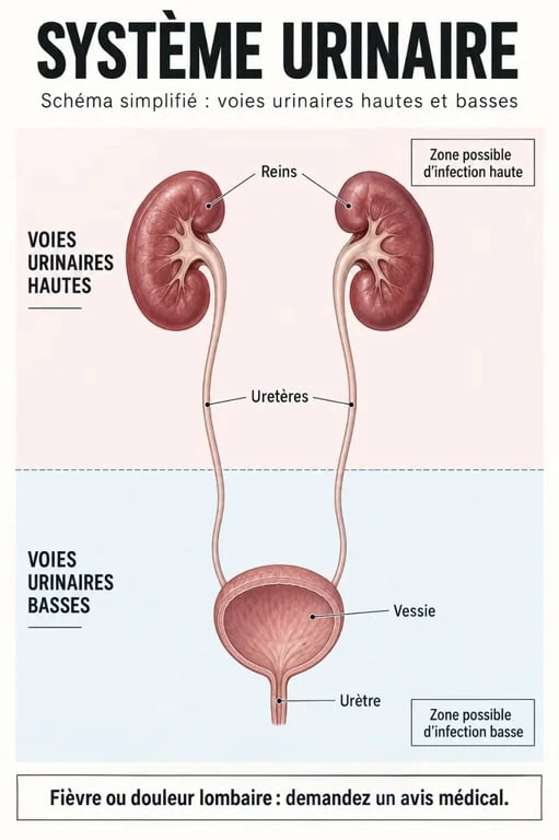 Schéma du système urinaire et signification spirituelle d’une infection urinaire