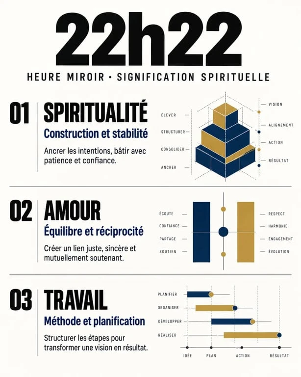 Signification spirituelle de l'heure miroir 22h22 : amour, travail et développement personnel