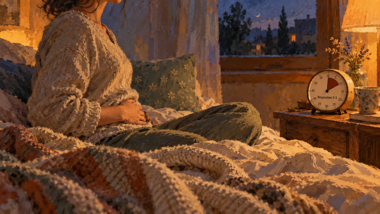 Cohérence cardiaque pour dormir : main sur le ventre, respiration 5-5 au calme